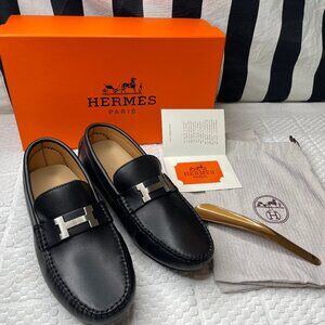 Authentic HERMES Mens H Logo Loafers Leather Drivers Shoe Size US 11 EU 44.5 BLA